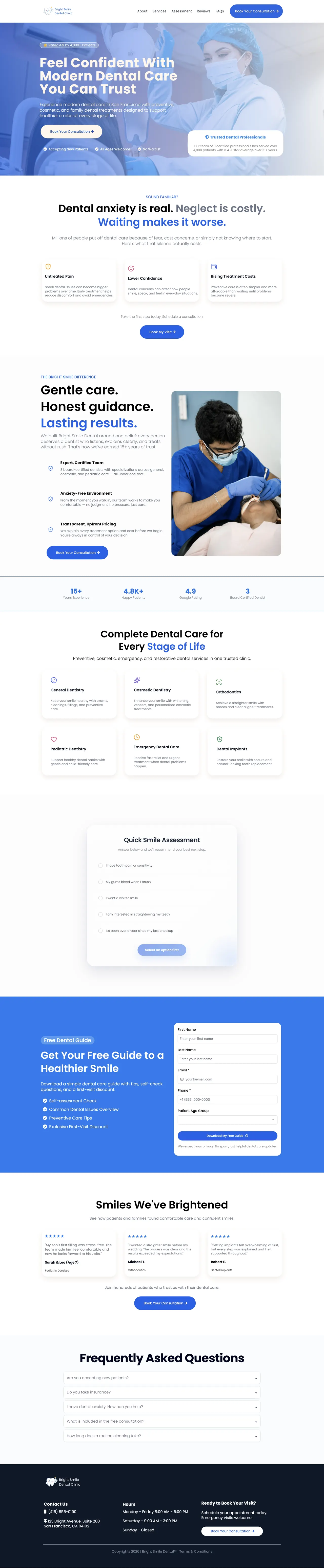 Bright Smile Dental Clinic full-page website design